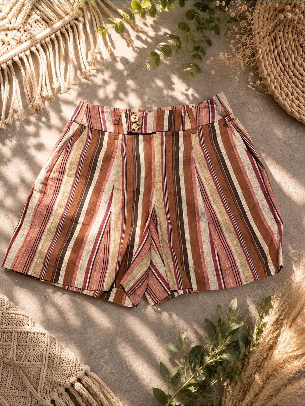 Striped Women's Shorts - Pink and Brown